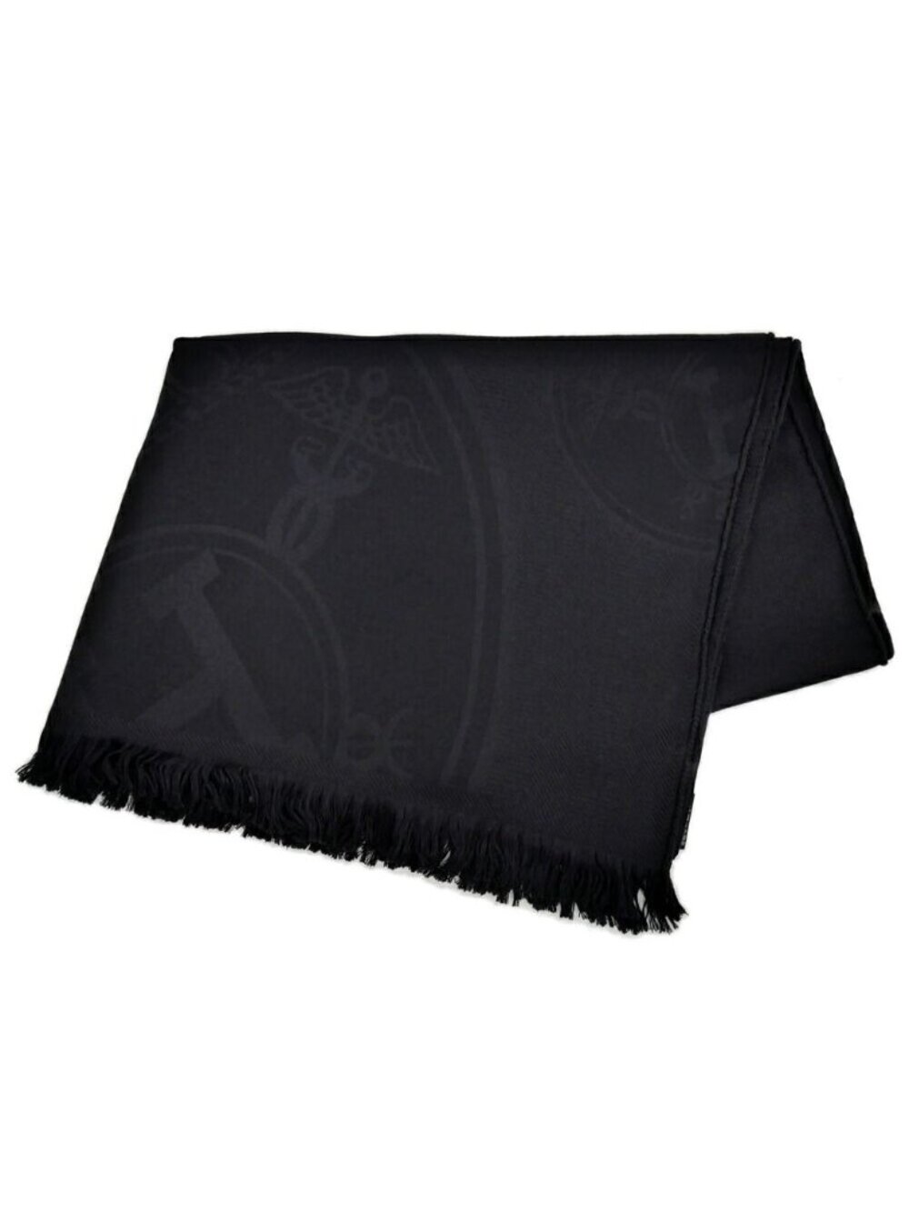 Hermes Shawl New Libris Black Cashmere Silk Scarf Fringe Jacquard